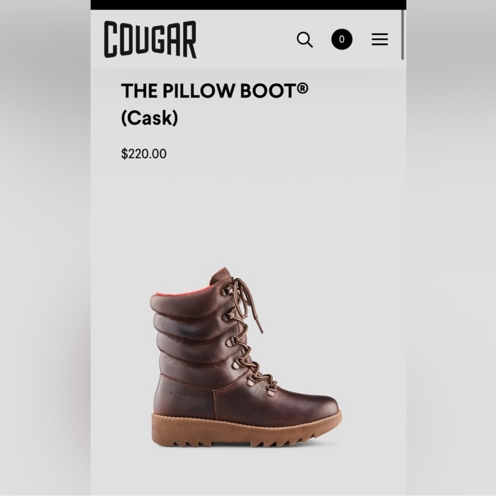 Cougar Pillow boot. Size 8, excellent! Cask is the color.